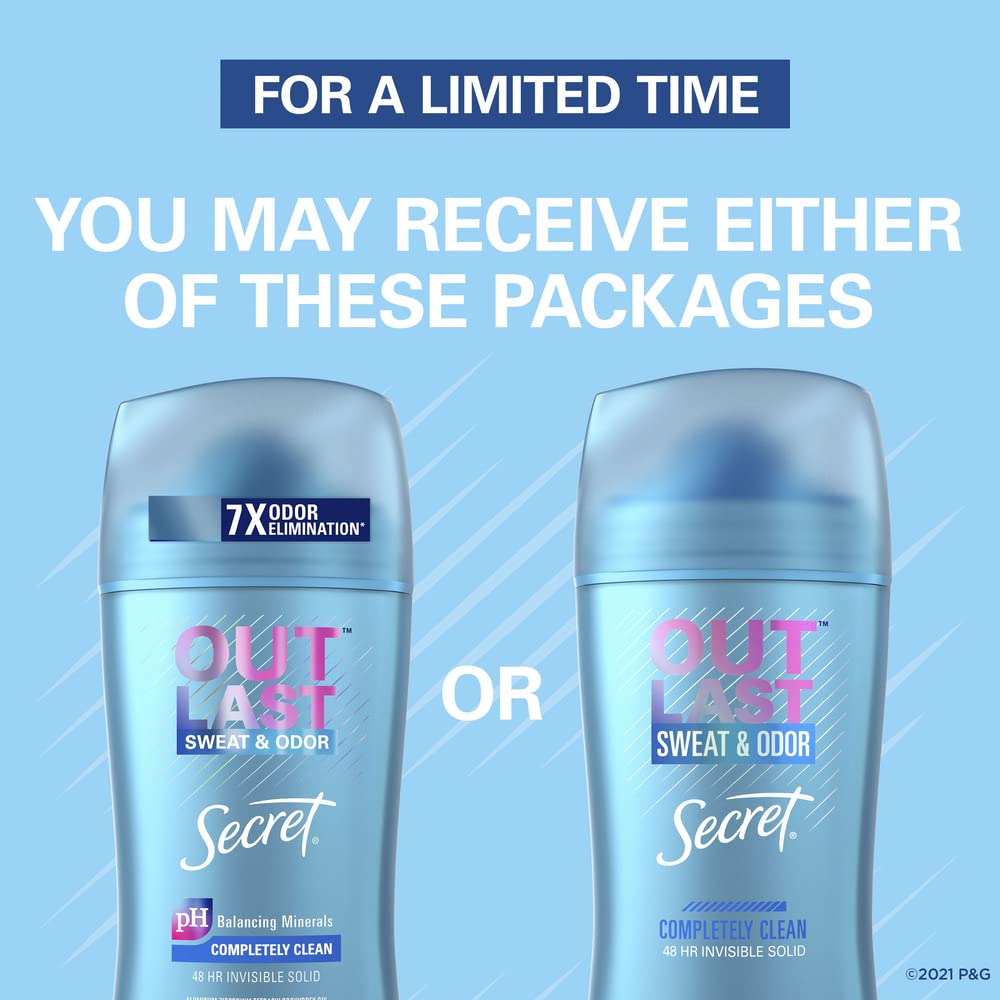 Completely Clean : Secret Outlast Women's Invisible Solid Antiperspirant and Deodorant, Completely Clean, 2.6 Ounce (Pack of 3)