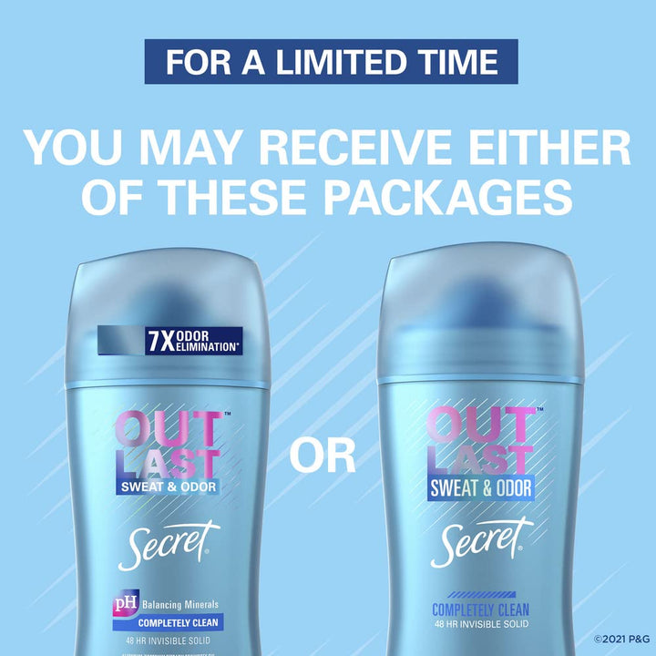 Completely Clean : Secret Outlast Women's Invisible Solid Antiperspirant and Deodorant, Completely Clean, 2.6 Ounce (Pack of 3)