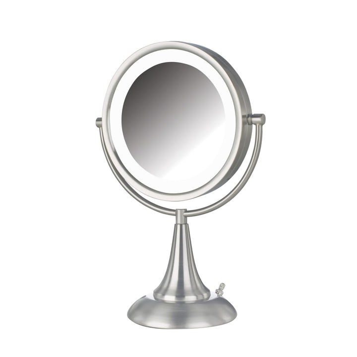 Jerdon HL8510NL 8.5-Inch Tabletop Two-Sided Swivel LED Lighted Vanity Mirror with 8x Magnification, Nickel Finish