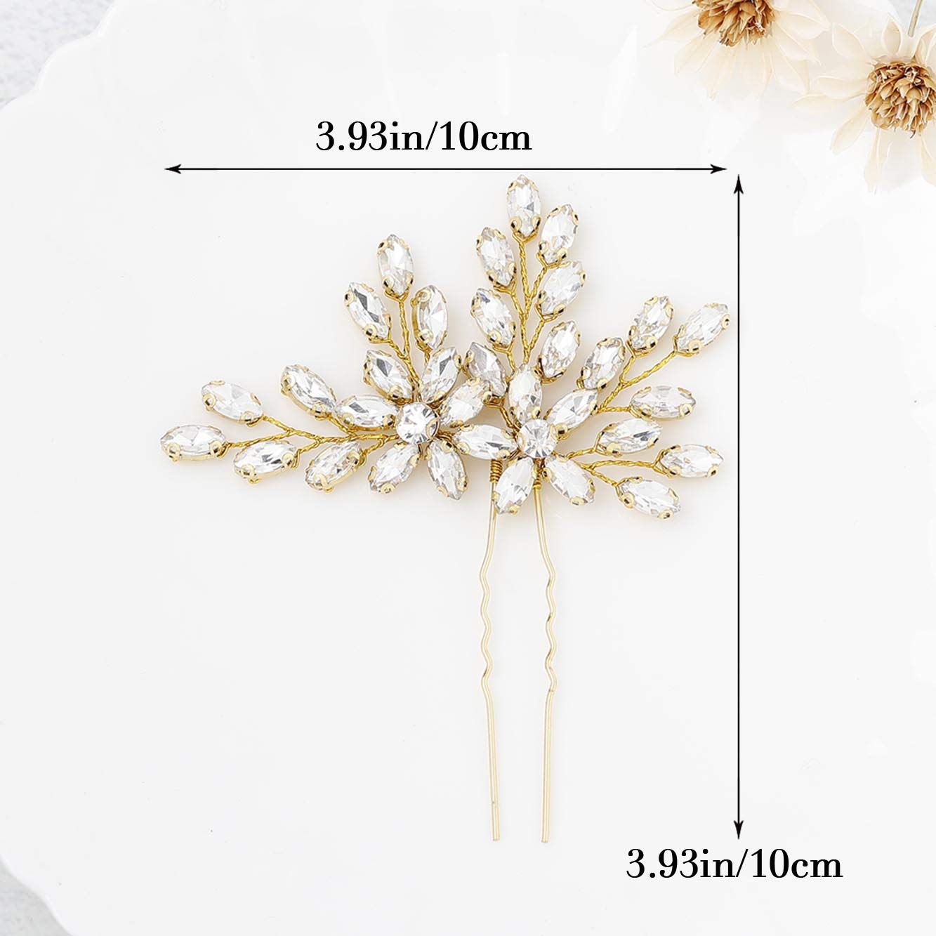 Gold: Unicra Wedding Crystal Flower Hair Pins Decorative Wedding Bridal Hair Accessories For Brides Pack Of 2 (Gold)