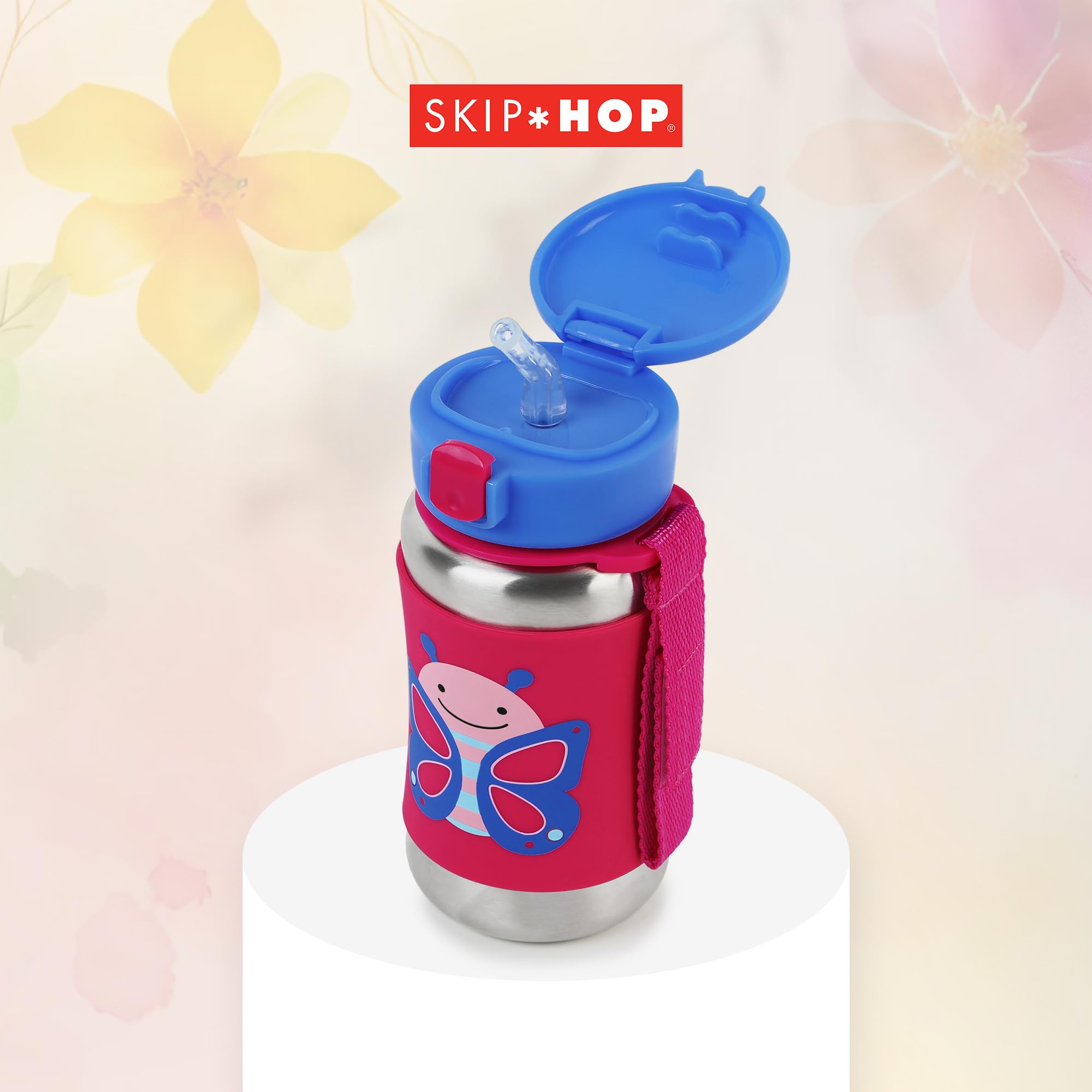 Skip Hop Toddler Sippy Cup with Straw, Zoo Stainless Steel Straw Bottle, Butterfly