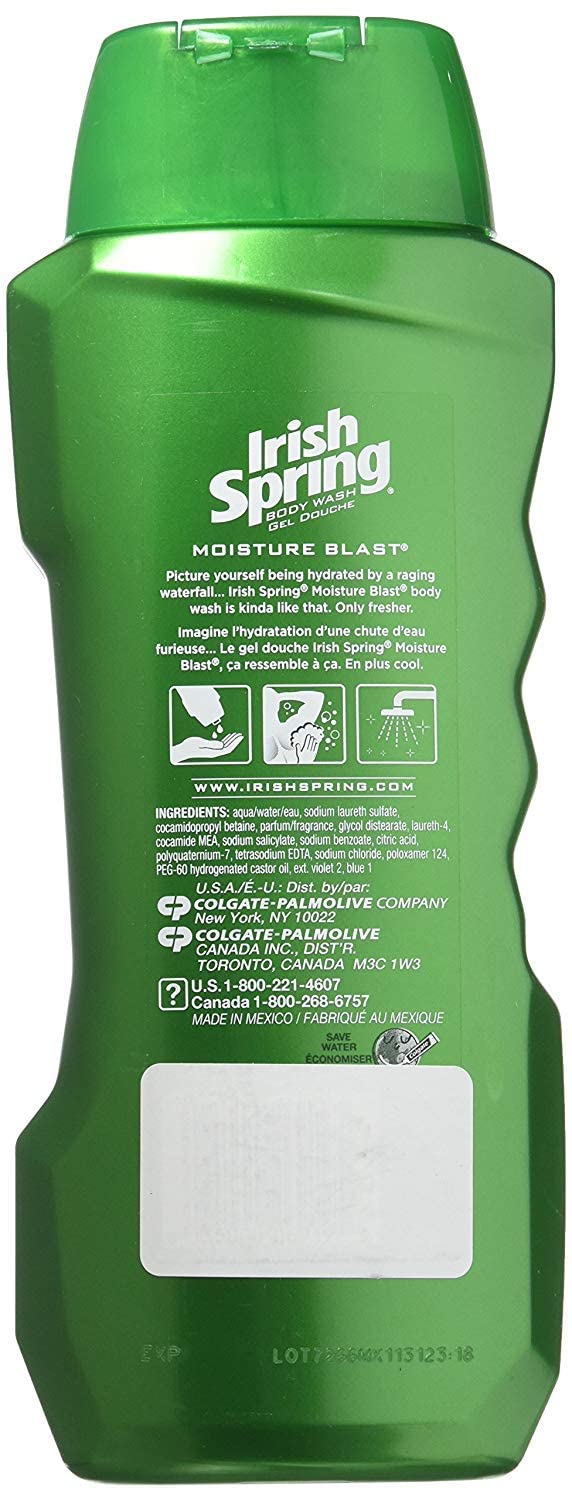 Irish Spring Body Wash Moisture Blast, 24 Hr Fresh, 18 Fl Oz. Pack of 3.