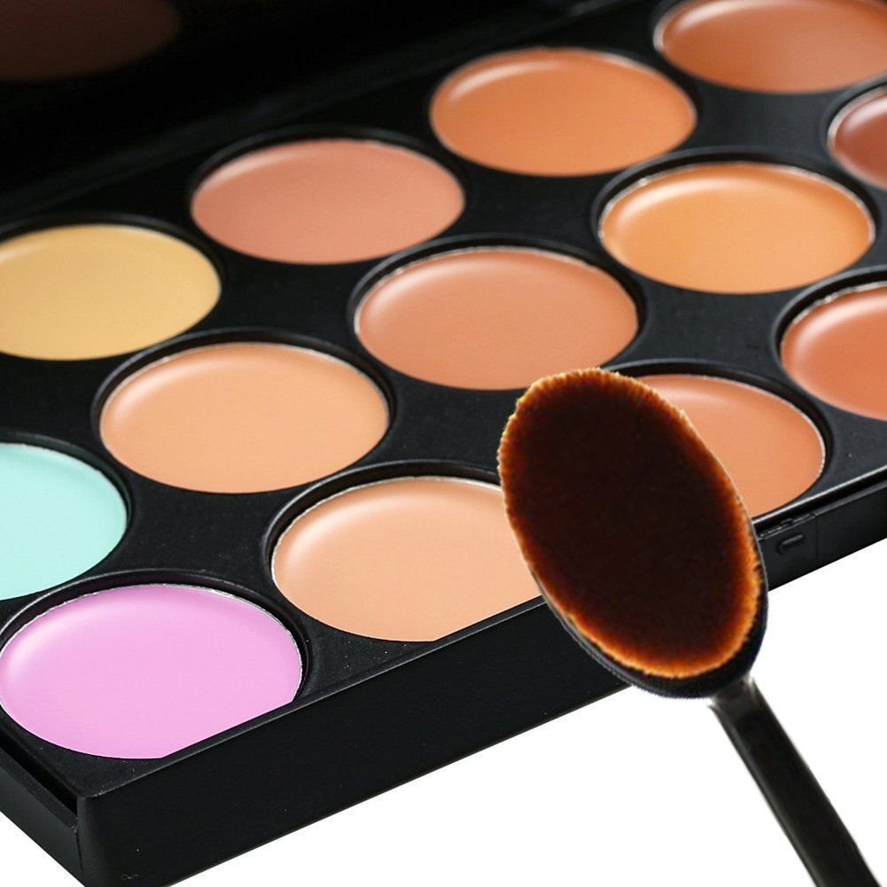 Boolavard Professional 15 Colour Concealer Camouflage Contour Eye Face Cream Makeup Palette with Cosmetics Oval Make up Brush (15 colours)