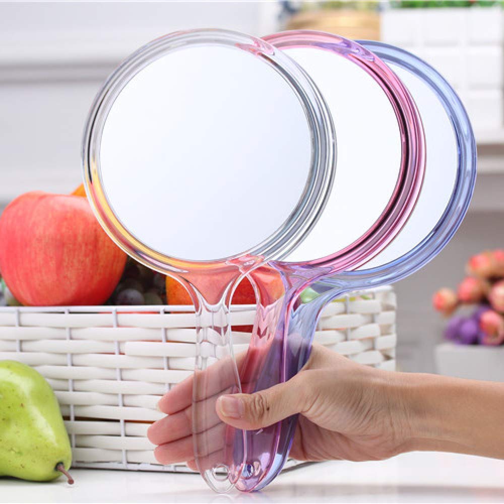 TOPYHL Makeup Hand Mirror, Double-Sided 3X 1x Magnifying Large Travel Handheld Mirror Cosmetic Mirror Acrylic Clear Finish Round Mirror (Blue)