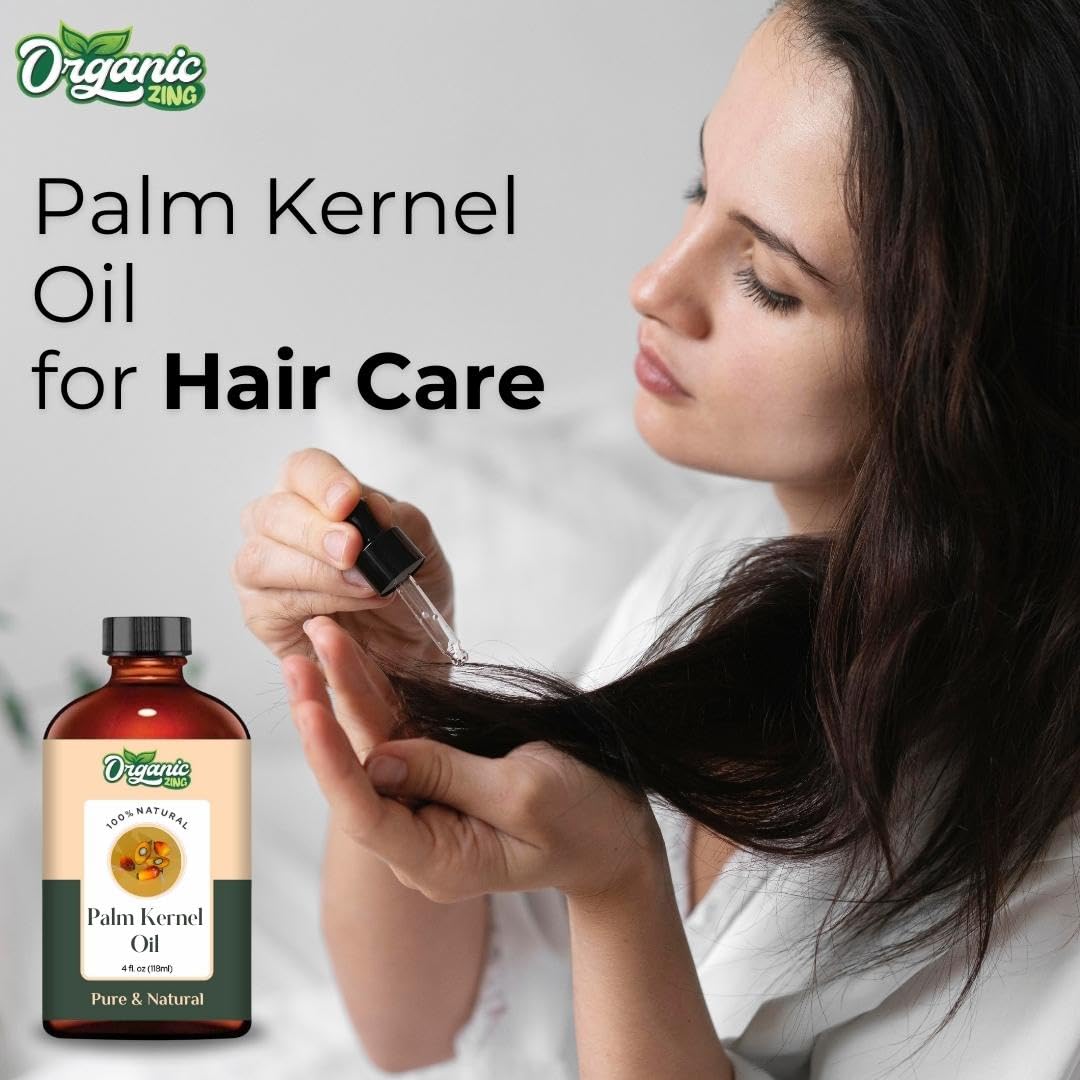 Organic Zing Palm Kernel (Elaeis Guineensis) Oil | Pure & Natural Carrier Oil for Skincare & Hair Care - 118ml/3.99fl oz