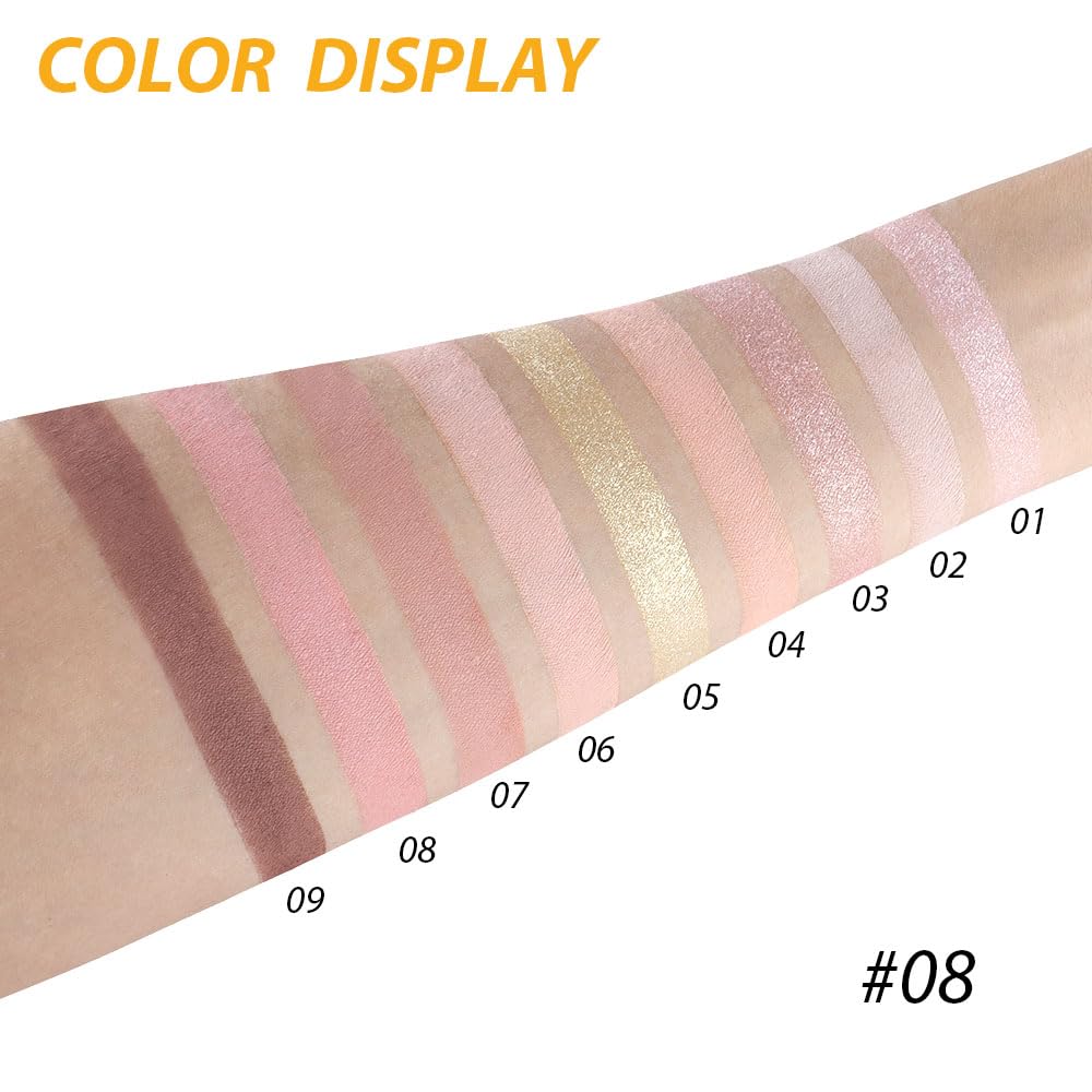 9Colors Nude Champagne Pink Warm Colorful Eyeshadow Palette Makeup,Matte Shimmer Neutral Bright Eye Shadow Naturing-Looking Long Lasting Waterproof Blendable Hypoallergenic Travel Size Eye Makeup
