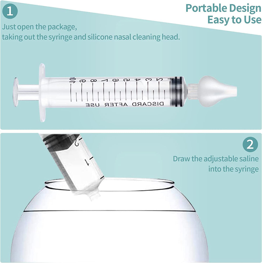 JUSONEY Baby Nose Syringe - Professional Fly Baby Irrigator with Clean and Reusable Silicone Nose Tips (2 Pieces)