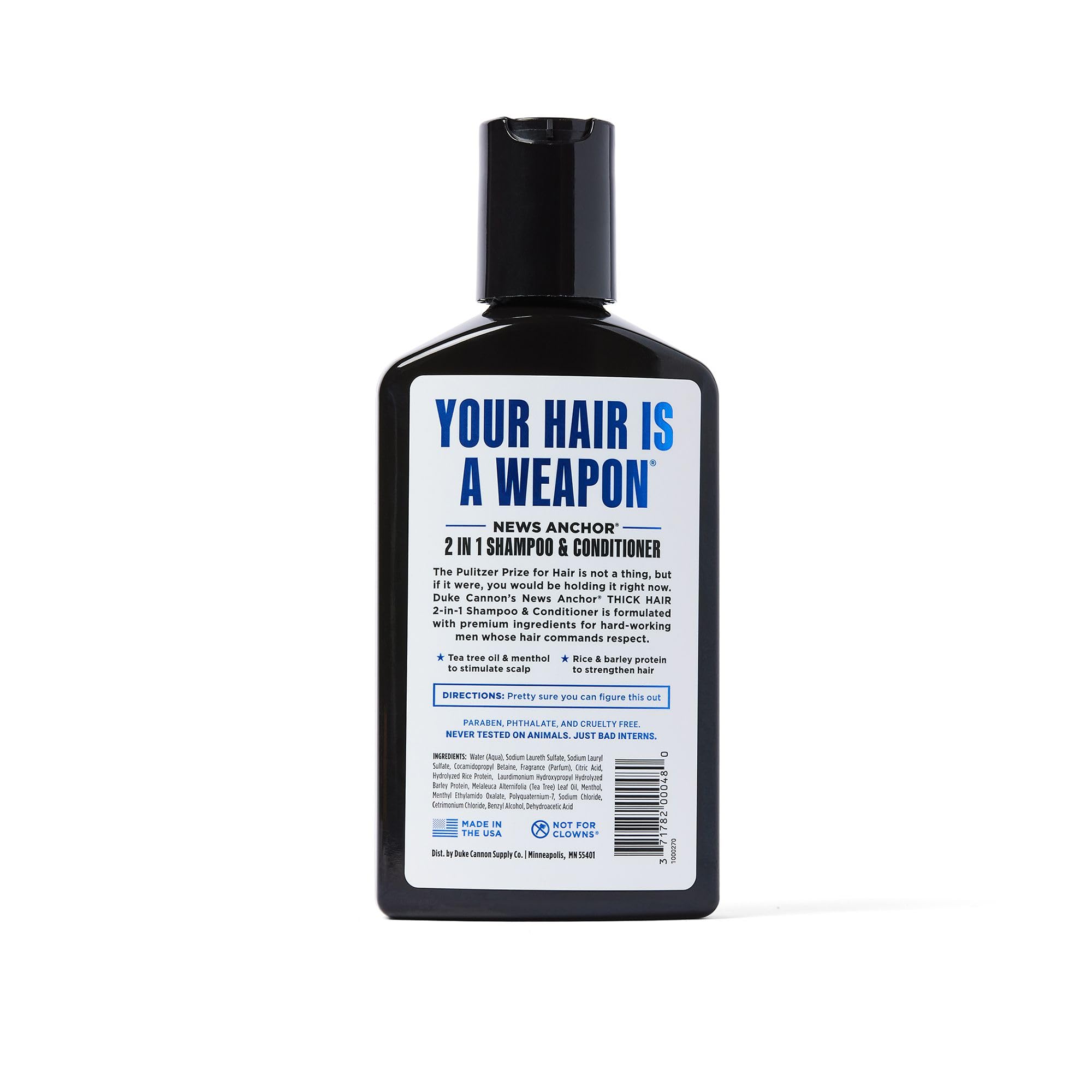 Duke Cannon 2-in-1 News Anchor Hair Wash - Naval Diplomacy, Shampoo & Conditioner, Bergamot & Aquatic Musk Scent, 10 fl. oz.