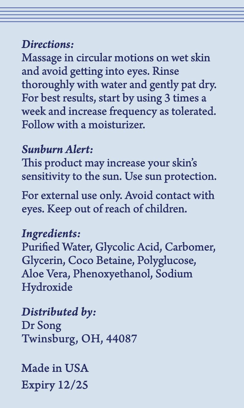 Dr Song Glycolic Acid Face Wash and Pore Cleanser, 10% Gel, Anti-Aging Exfoliating Skin Care, Fight Redness, Acne Breakouts and Blemishes, Diminish Fine Lines and Wrinkles