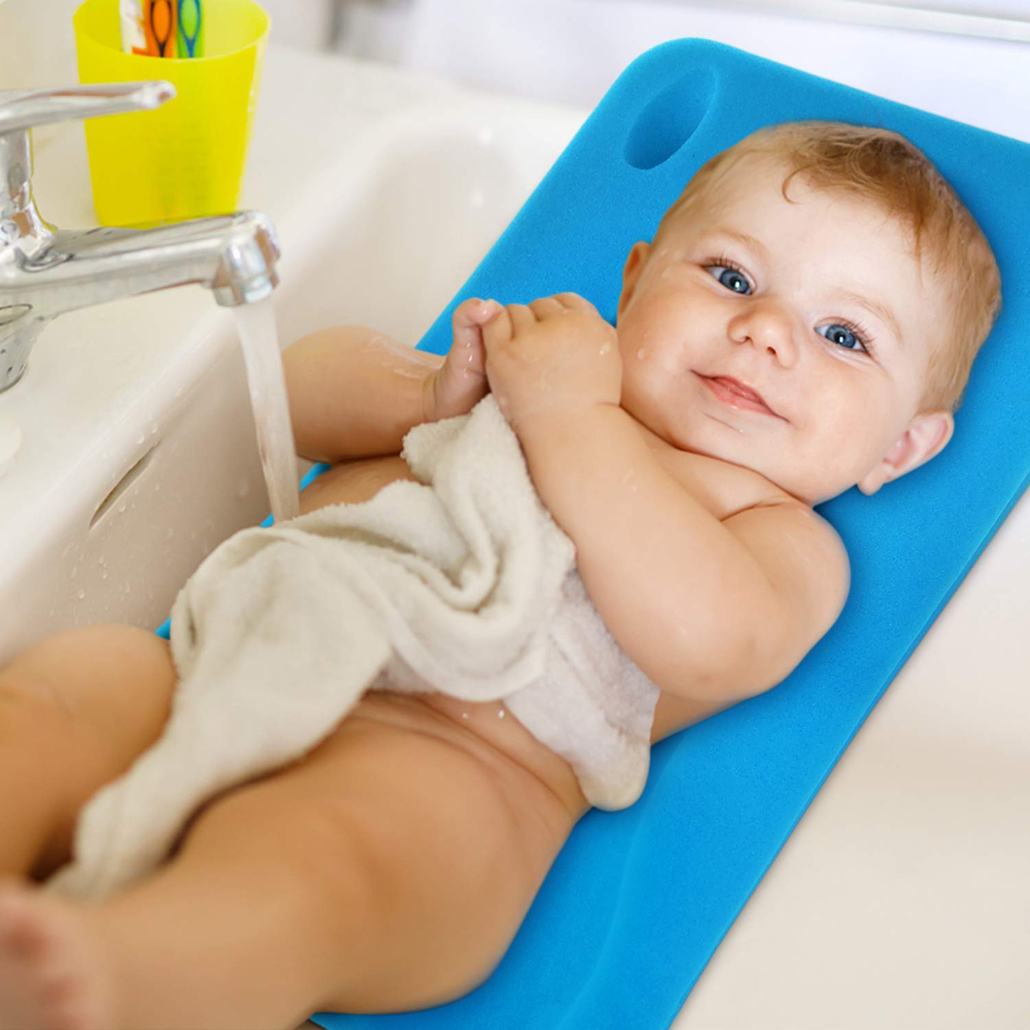 HALLO Baby Bath Sponge Soft Infant Bath Mat Newborn Cushion Odor Free (Blue)