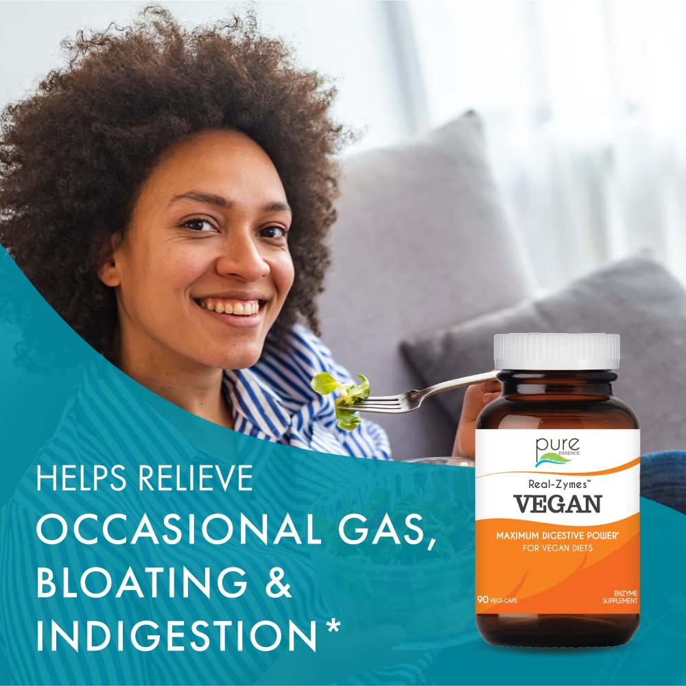 Real-Zymes™ VEGAN Digestive Enzymes Supplement with Probiotics for Better Digestion - Natural Support for Relief of Bloating, Gas, Belching, Diarrhea, Constipation, IBS, etc. - 90 Caps