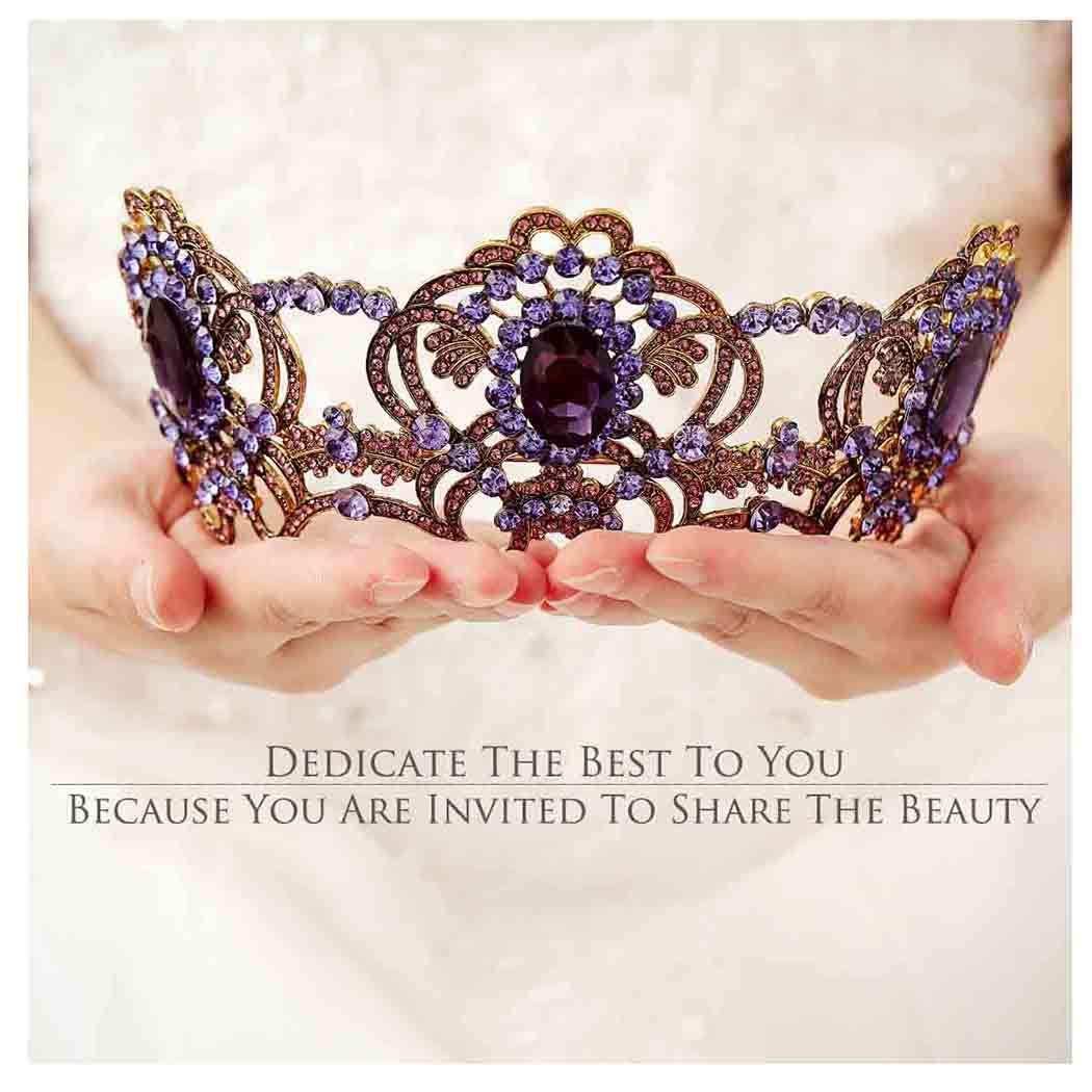 Yfe Wedding Bridal Crown Purple Retro Vintage Crowns and Tiaras for Women and Girls Prom Costume Headband