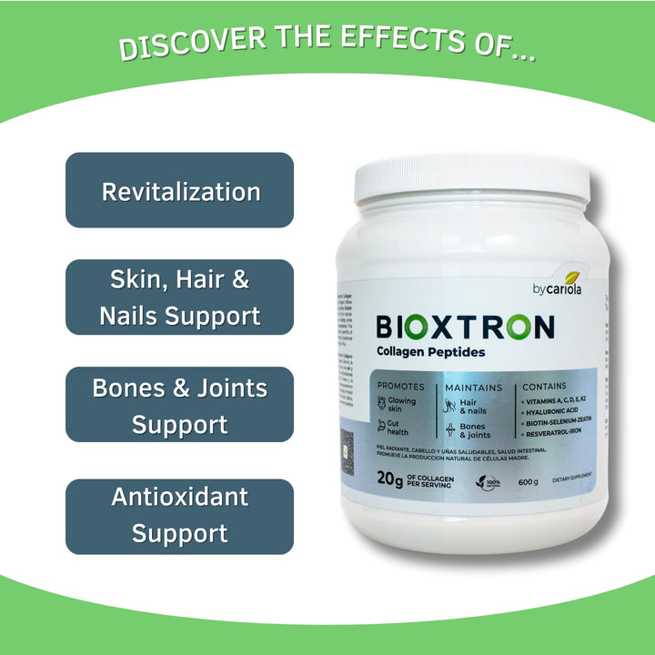 Bioxtron Collagen Peptides Powder - Skin Support, Hair & Nails Support - Stem Cell Renewal Bones & Joinst Support - Type I Collagen - AFA Hyaluronic Acid - 21 Oz