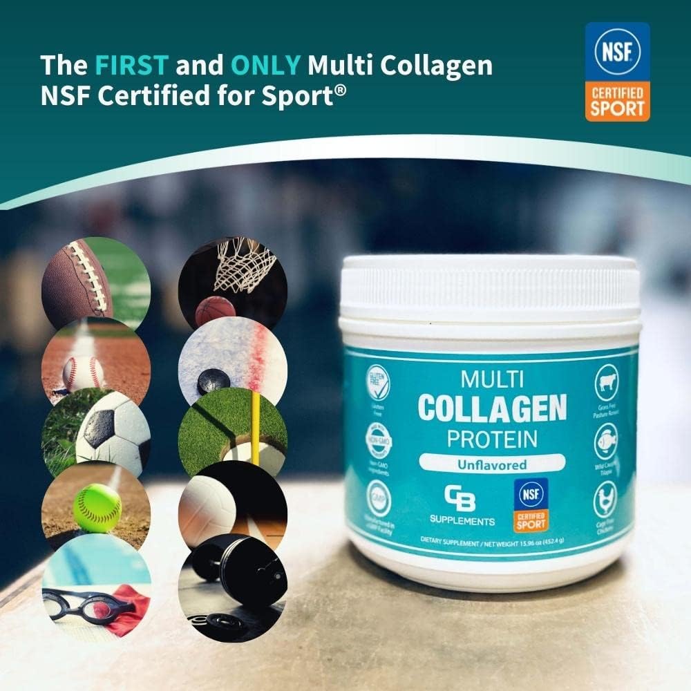 CB Supplements NSF Certified for Sport Multi Collagen Protein Powder Bone, Skin, Hair, and Joint Support | Hydrolyzed Collagen Supplements (58 Servings (Pack of 1), Unflavored)