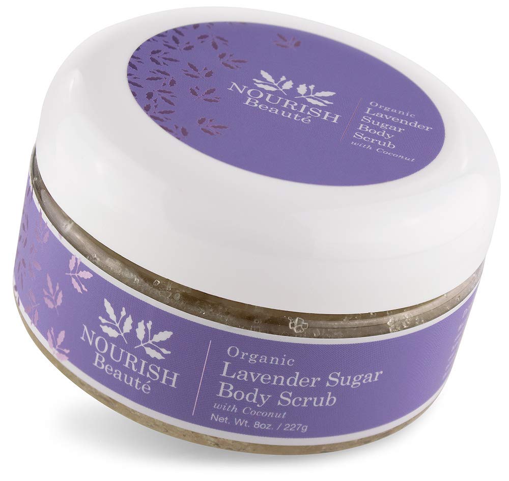 Nourish Beaute Organic Sugar Body Scrub for Exfoliation and Cellulite, Hydrates and Moisturizes Skin While Improving Skin Tone and Texture, 8 oz, Lavender