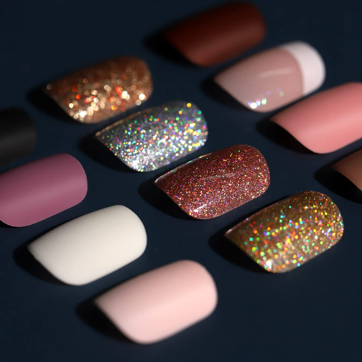 Teenitor Short Press on Nails - 288Pcs Matte Acrylic Square Fake Nails Full Cover, Glitter False Nails Glue on