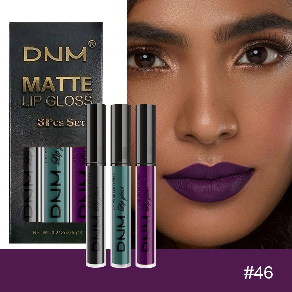 evpct 3Pcs Dark Black Purple Green Matte Liquid Lipstick Lip Stain Sets for Women Matte+Lipstick Long Lasting 24 hr Hours Magic Lipstick 24 Hours original Waterproof 19#
