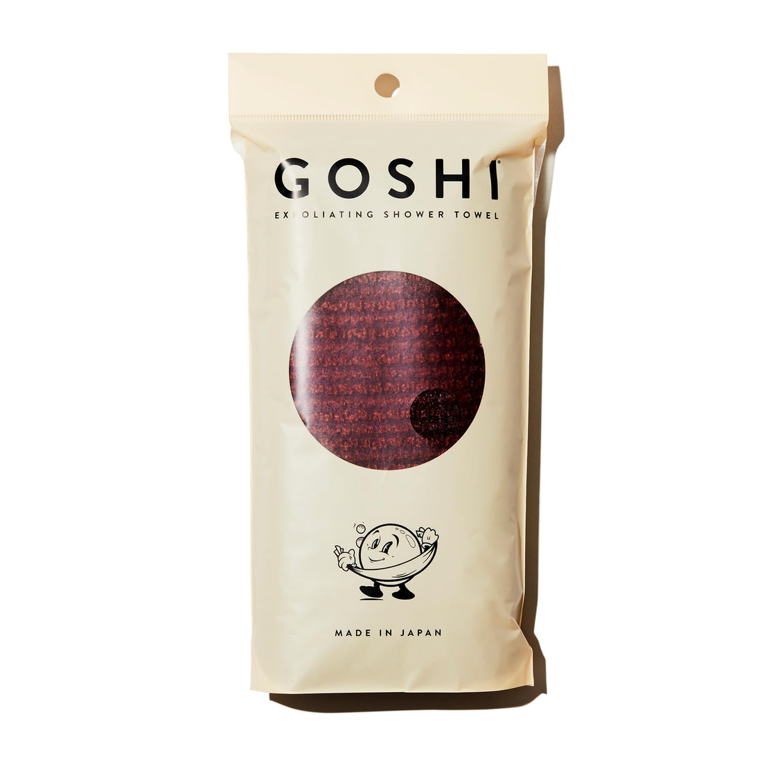 GOSHI Exfoliating Shower Towel - Rip-Resistant Exfoliating Washcloth for All Skin Types - Brick Red - Made in Japan