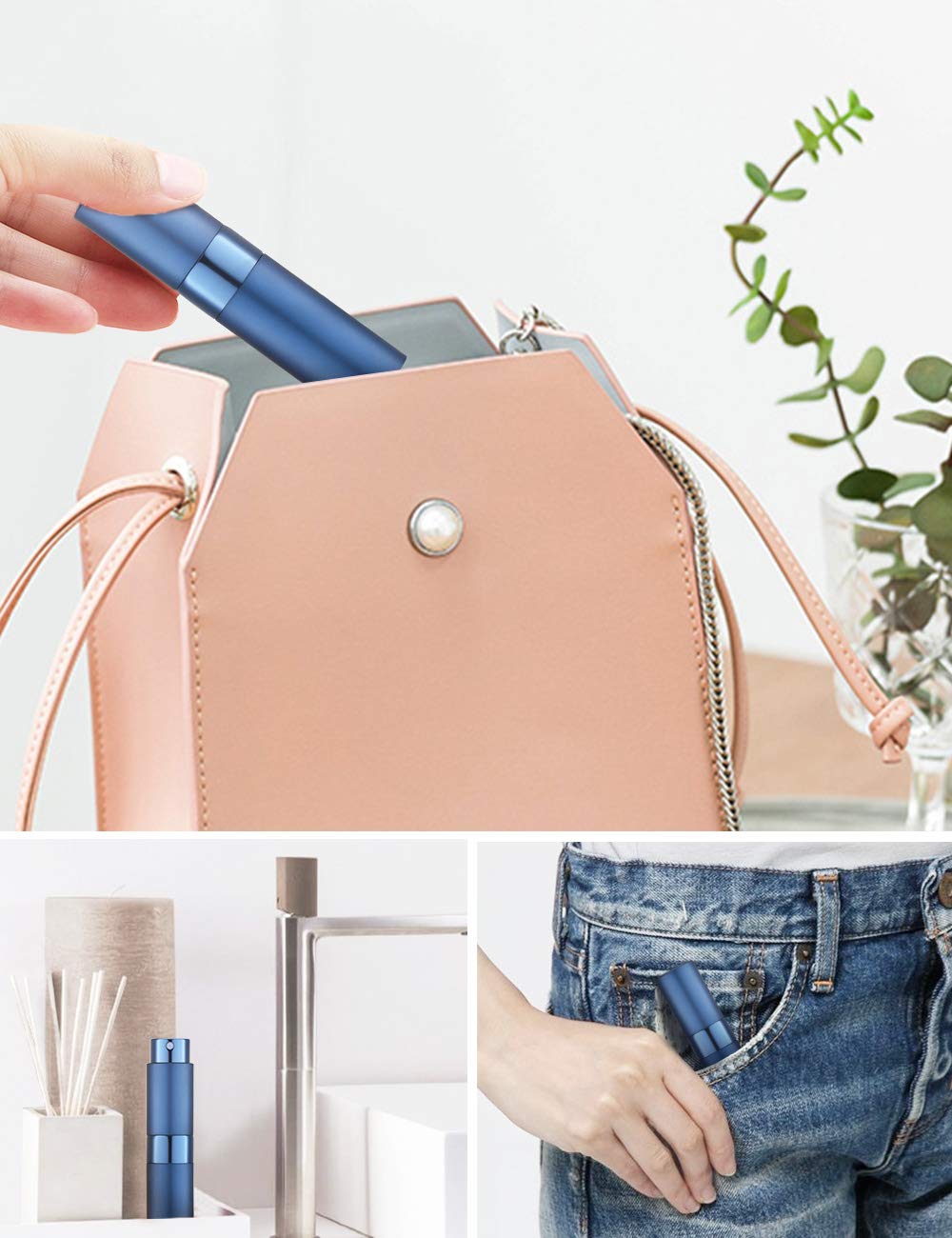 LISAPACK 8ML Atomizer Perfume Spray Bottle for Travel, Empty Refillable Cologne Dispenser, Portable Sprayer (Blue)