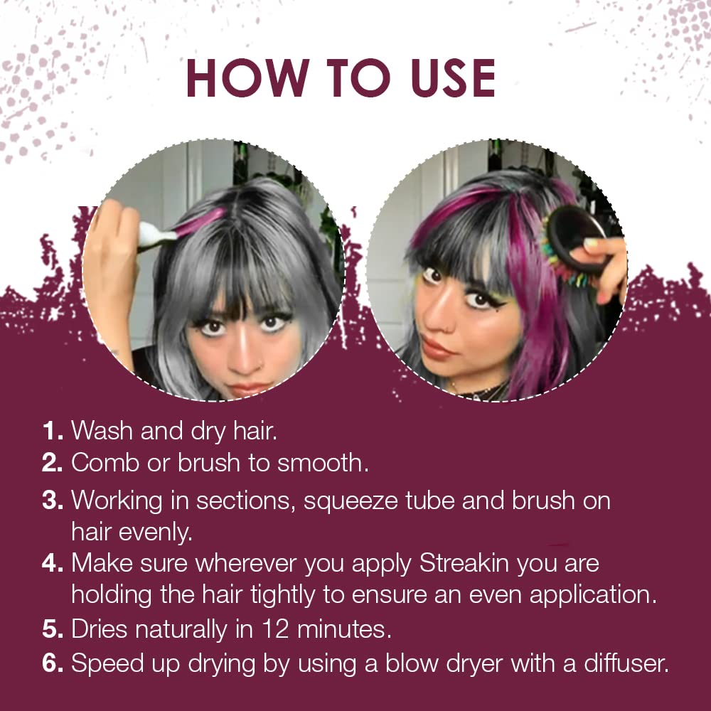 Punky Colour Streakin' Brush on Color Orchid, Temporary Hair Color Creme, Instant, DIY Hairstyle, Vibrant, Soft Hold, Men Women Kids, Easy-Squeeze Tube, 1.2 fl oz