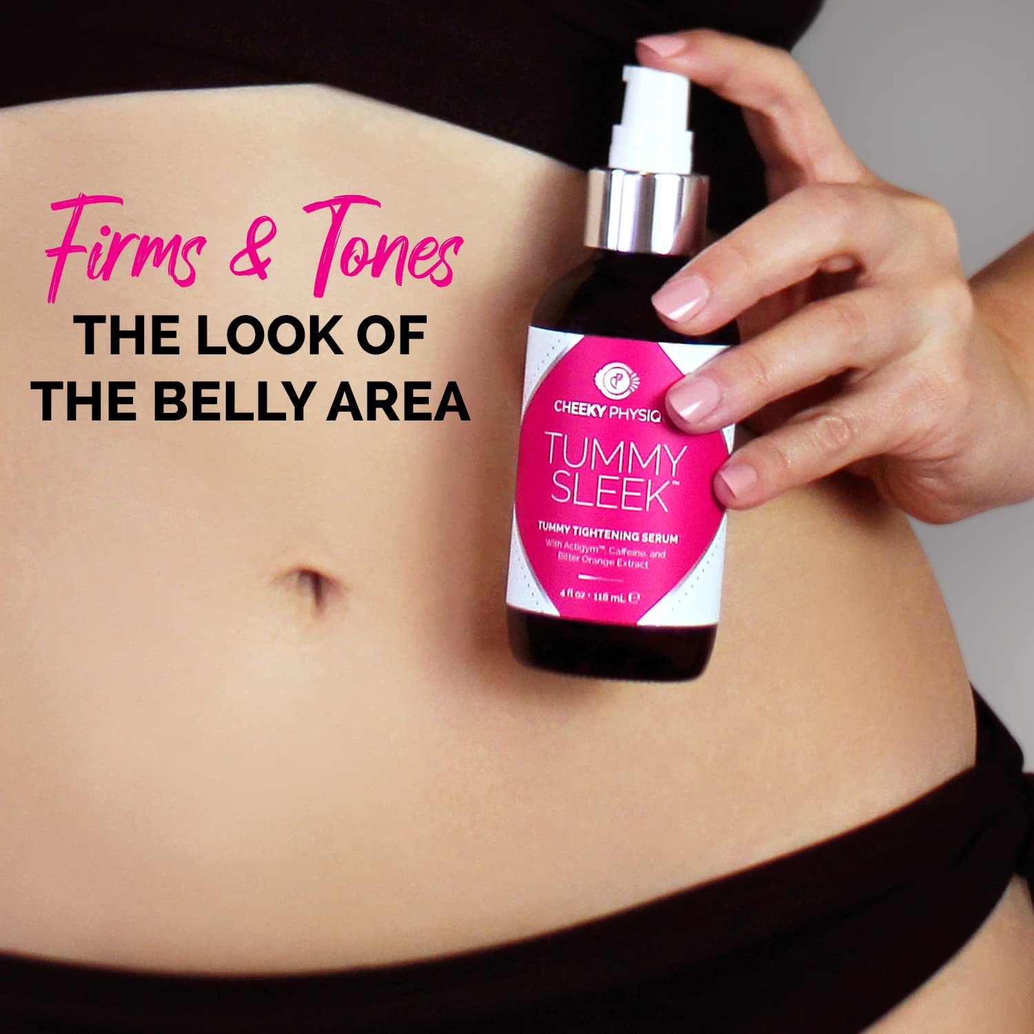 Tummy Sleek Tummy Tightening Serum - Body Firming Treatment for Abs and Waist with Actigym + Caffeine + Bitter Orange Extract - 4 oz.