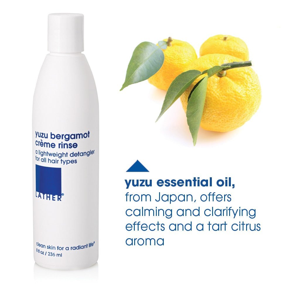 LATHER Yuzu Bergamot Conditioner - Lightweight & Non-Greasy Crème Rinse Formula - Gentle Daily Hair Detangler Conditioner for All Hair Types - Sulfate Free - 8 Fl Oz Bottle