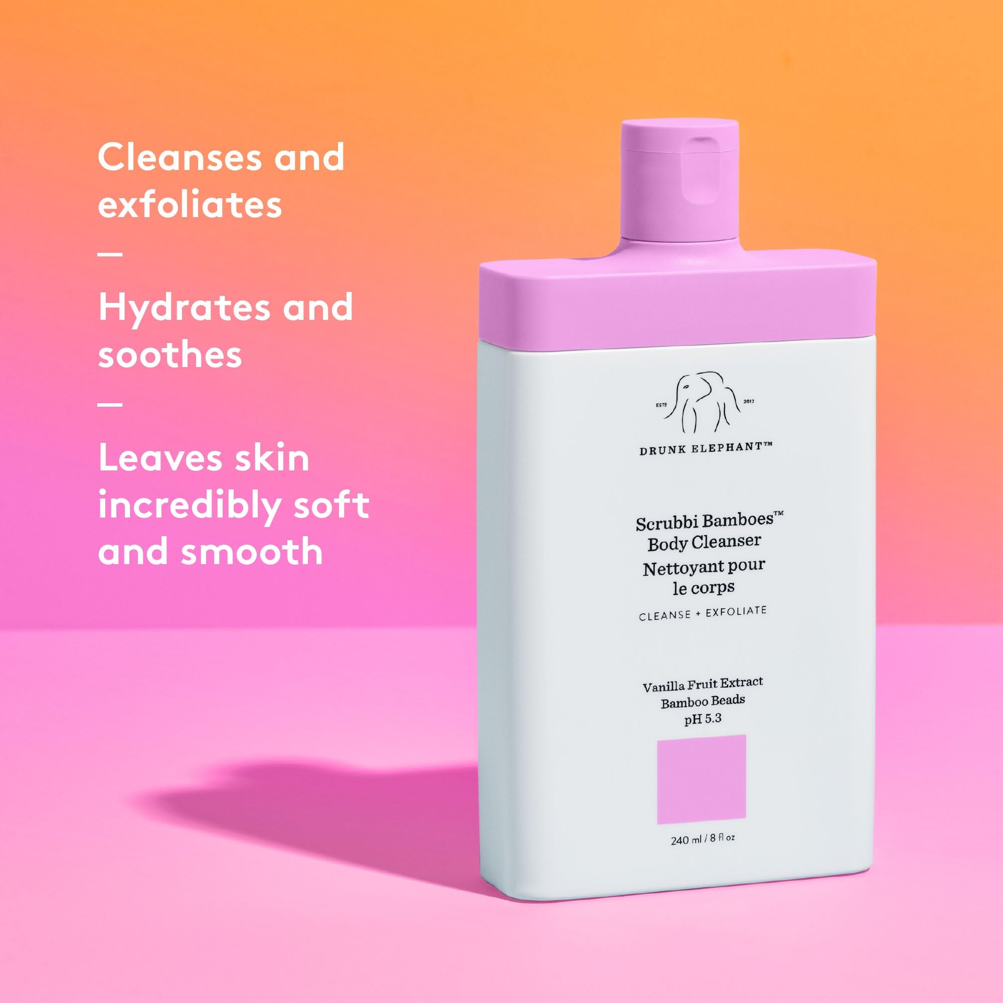 Drunk Elephant Scrubbi Bamboes Body Cleanser - 240 ml/8 fl oz - Sulfate-Free Body Scrub Wash - Clean Clinical Skincare - Cruelty-Free - Dermatologist Tested - Free of Essential Oils, Silicones, SLS