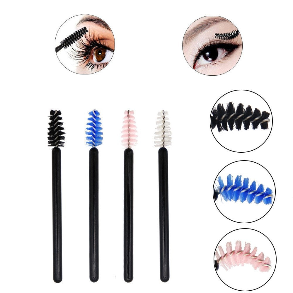 Upgrade Mini Mascara Wands Disposable Eyelash Brushes for Extensions Eye Brow Brush Makeup Tool Bulk, 200 Pack Set, 4 Colors