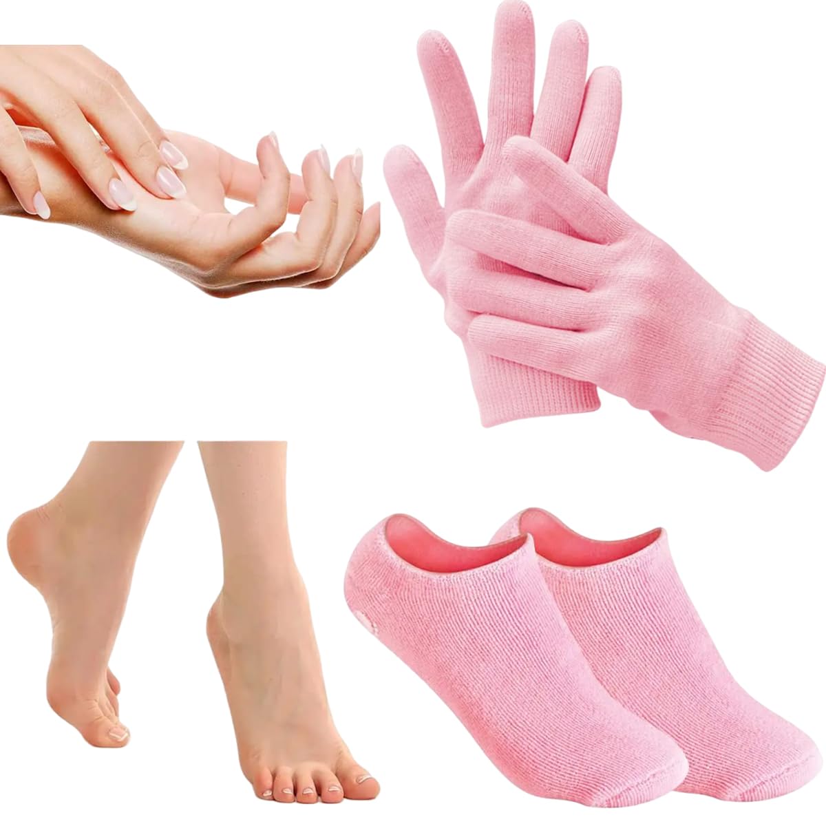 Moisturizing Glove and Sock, Gel Spa Moisturizing Therapy Sock & Glove, Soften Repairing Dry Cracked, Hands Feet Skin Care, Effective in Repair Dry and Chapped Hands and Feet Skin Care(4 PCS Pink)