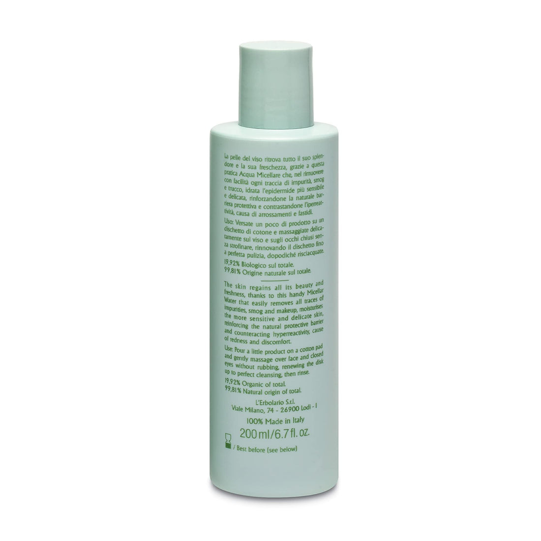 L'Erbolario Delicalma Face Micellar Water - Removes Traces Of Impurities And Make-Up - Moisturizes Sensitive Skin And Soothes Irritation - With Protective And Softening Properties - 6.7 Oz Cleanser