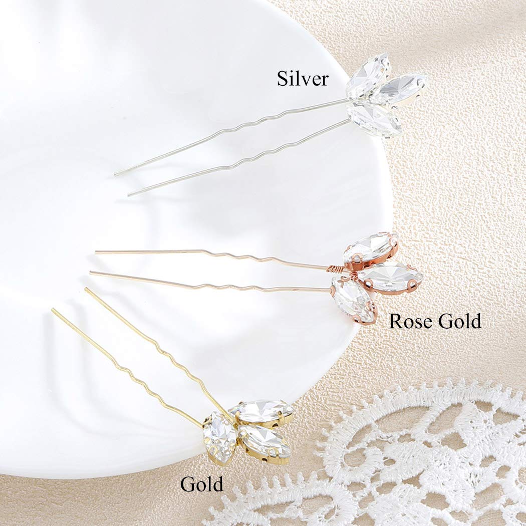 Jakawin Bride Wedding Hair Pins Crystal Hair Piece Rhinestone Bridal Hair Accessories for Women (Pack of 5) HP068 (Rose Gold)