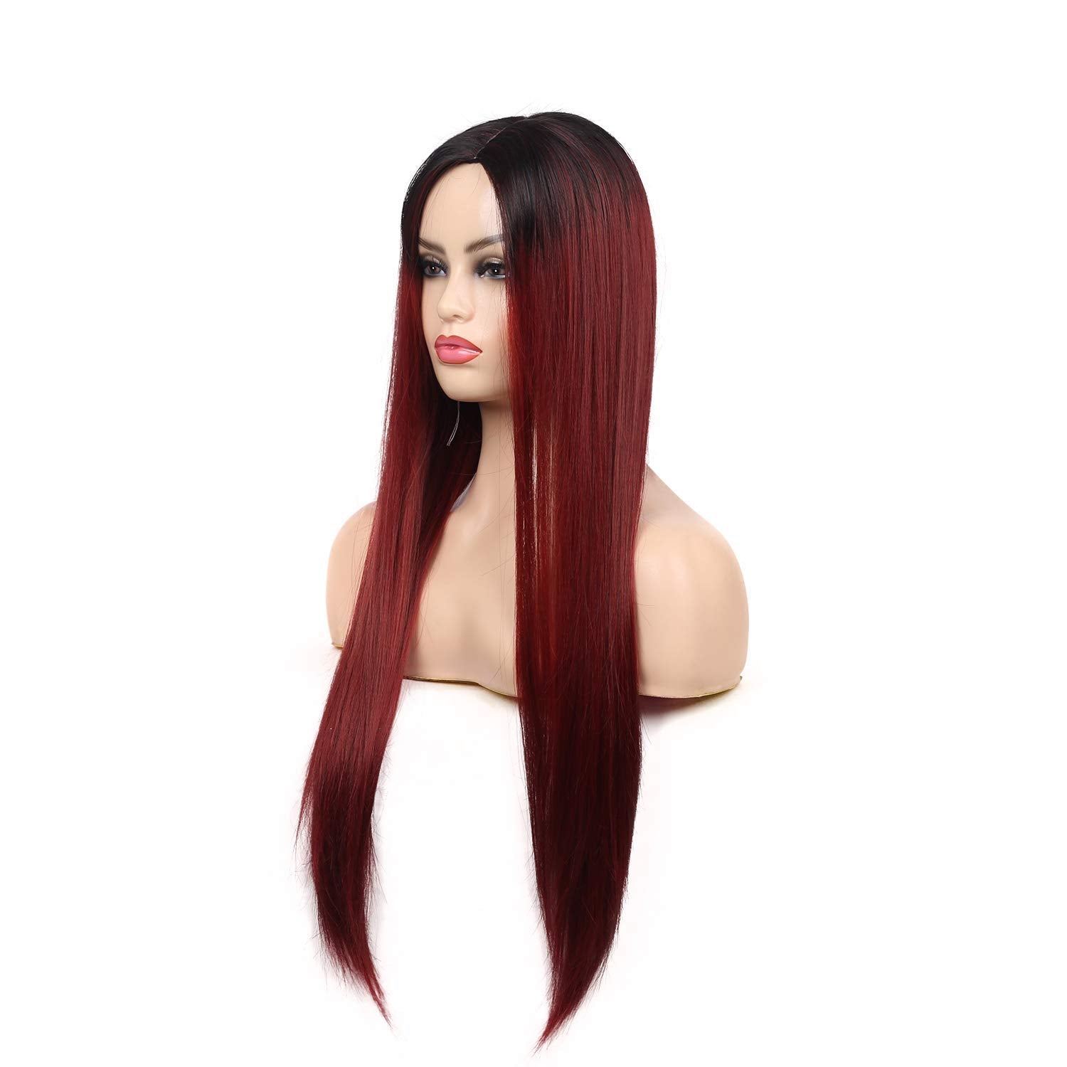 Kaneles Ombre Wine Red Wigs Long Straight Red Wigs for Women Ultra Soft Heat Resistant Fiber Party Cosplay Accessories
