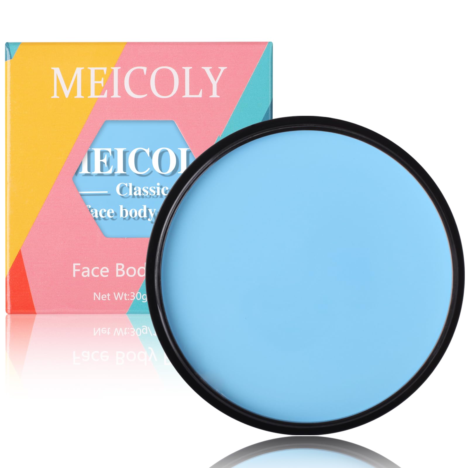 MEICOLY Light Blue Face Body Paint,1.05oz Water Based Washable Pale Baby Blue Face Paint Sadness,Face Painting for Sally Avatar Scary Corpse Bride Halloween SFX Cosplay Makeup