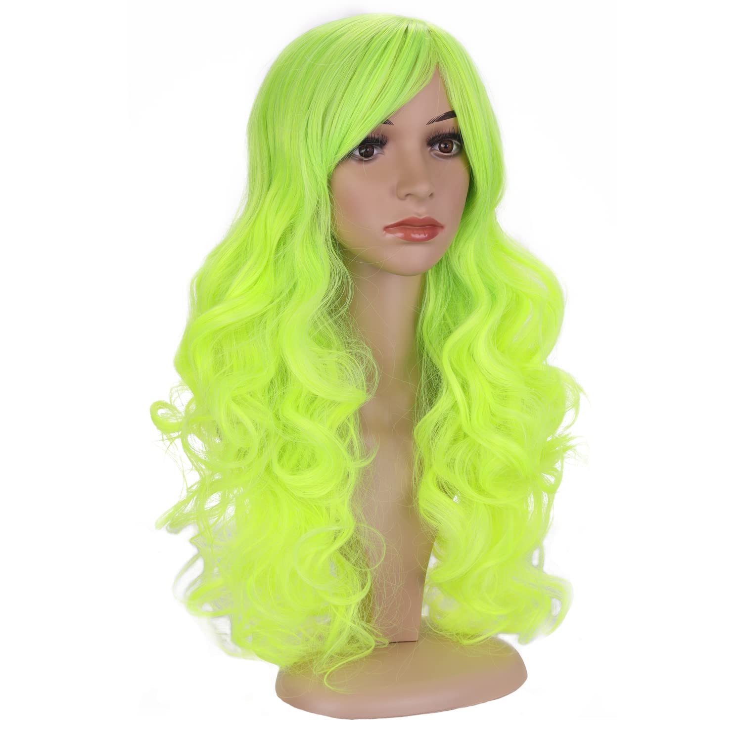 BERON 24 Stylish Long Curly Green Hair Wig Party Perruque (Mint Green)