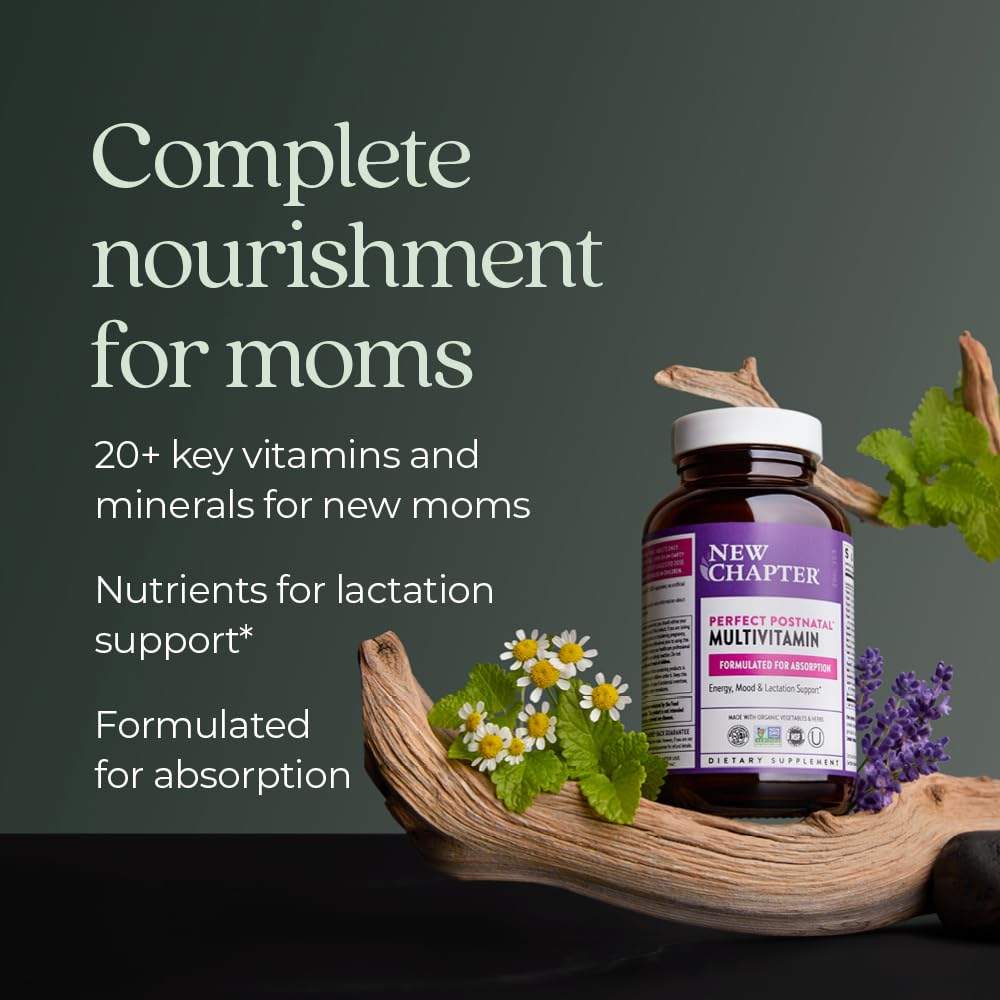New Chapter, Postnatal Vitamins Lactation Supplement, Complete Multivitamin with Fermented Vitamin D3 + B Vitamins, Made with Organic Vegetables & Herbs, Non-GMO Ingredients, 96 Count