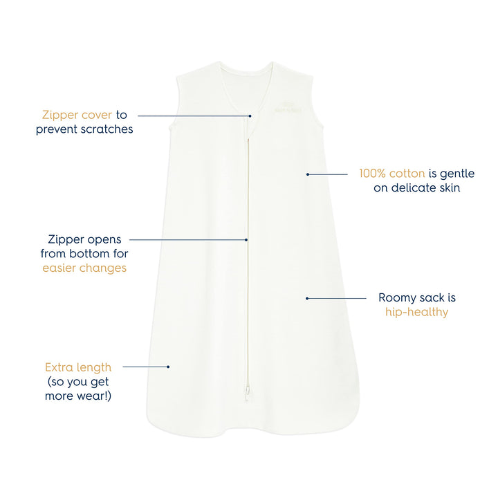 HALO SleepSack, 100% Cotton Wearable Blanket, Swaddle Transition Sleeping Bag, TOG 0.5, Cream, Large, 12-18 Months
