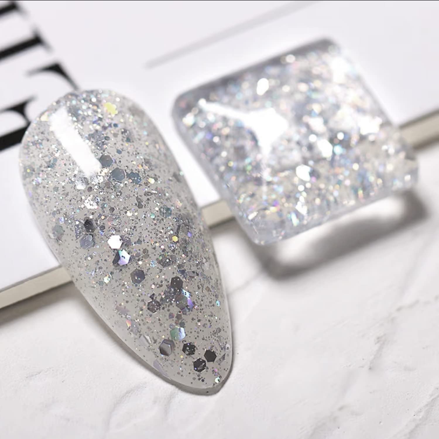 Vishine Long-Lasting Shiny Color Soak Off UV LED Manicure Lacquer Gel Nail Polish (1853-Glitter Silver)