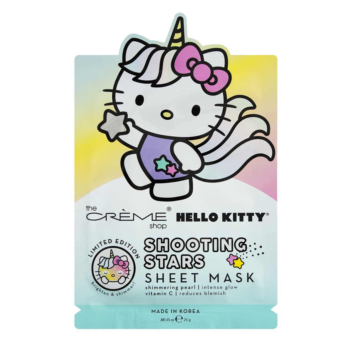 The Crème Shop Hello Kitty Shooting Stars Vitamin C + Shimmering Pearl Essence Sheet Mask, Paraben-Free, Sulfate-Free & Cruelty-Free Korean Face Mask - 3 Pack