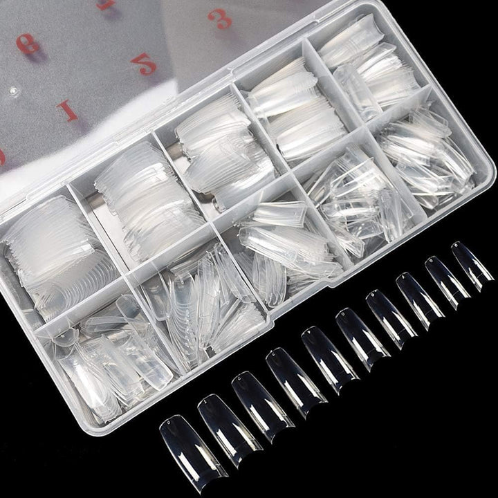 krofaue 500PCS Clear False Nails Tips - Half Cover Lady French Style Acrylic Artificial Tip Manicure with Box of 10 Sizes for Nail Tips Art Salons and Home DIY