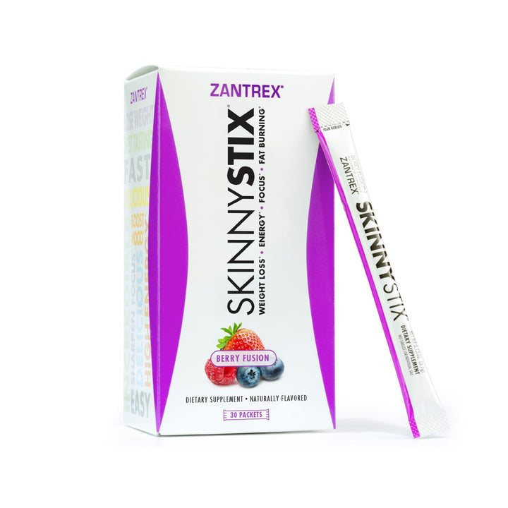 Zantrex SkinnyStix Energy Powder – Lose Weight, GLP-1, Appetite Suppressant, Boost Mood – 10 Calories – Yerba Mate, Coffee Bean – 30 Stix, Berry