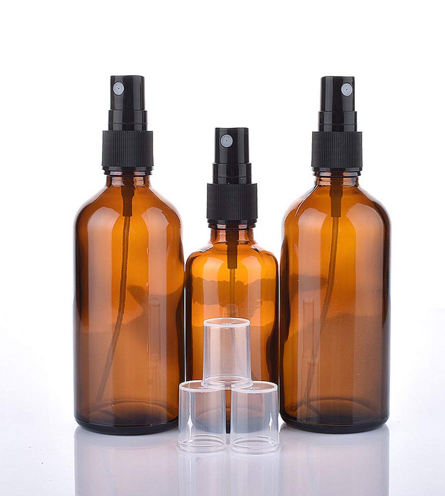 Ericotry 3Pcs 100Ml/3.34Oz Refillable Empty Amber Glass Spray Bottle Atomizer Liquid Container Travel Makeup Sample Lotion Essential Oil Containers