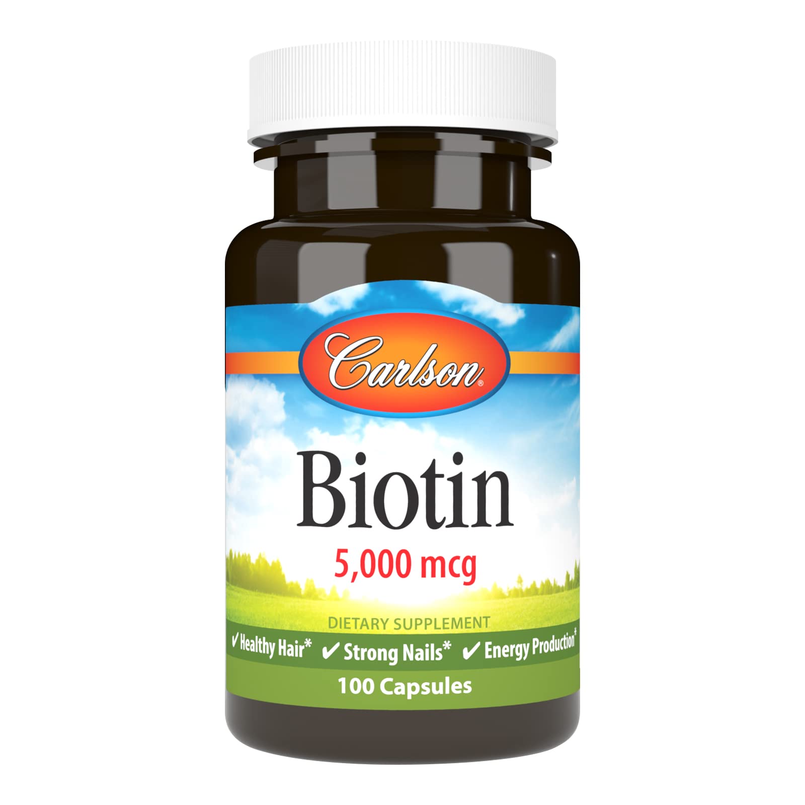 Carlson - Biotin, 5000 mcg, Healthy Hair, Strong Nails & Energy Production, 100 Capsules