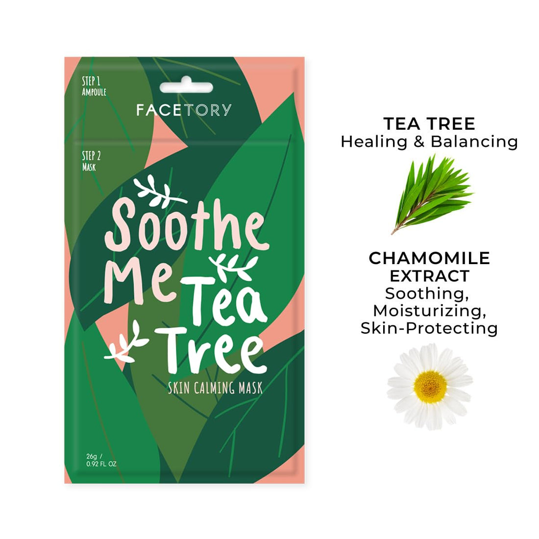 FaceTory Soothe Me Tea Tree 2-Step Sheet Mask with Tea Tree Oil for Acne Prone Skin (Pack of 5)