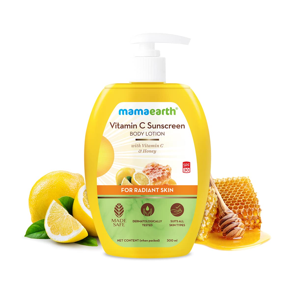 Mamaearth Vitamin C SPF 30 Sunscreen Body Lotion | Helps Prevent Tanning & Adds Glow to Skin | Lightewieght & Non-Greasy | Suits All Skin Types | 10.14 Fl Oz/300ml
