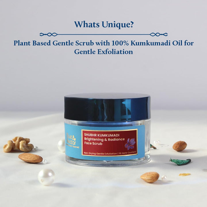 Blue Nectar Kumkumadi Oil Face Scrub For Glowing Skin, Ayurvedic Exfoliating Scrub For Tan Removal And Blackheads | Plant Based Gentle Scrub (16 Herbs, 50Gm)