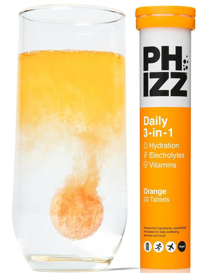 Phizz Electrolyte Multivitamin Rehydration Tablets - 19 Vitamins & Minerals, Energy Boost (Orange, 20 Tablets)