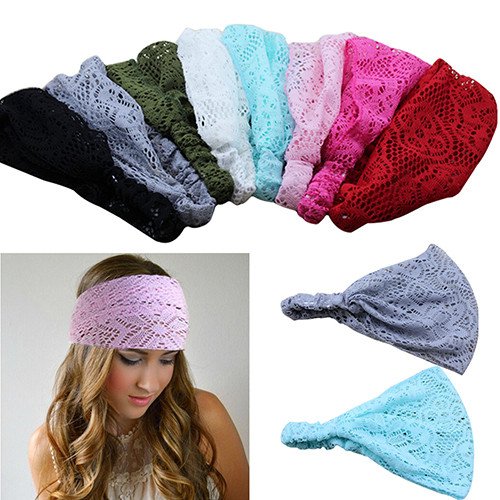 Bodermincer 8 Colors/set Women Girl Bandanas Lace Flower Beach Headband Hair Band Chic Wide Headwraps Accessories Hot Sale (8 Colors/set)