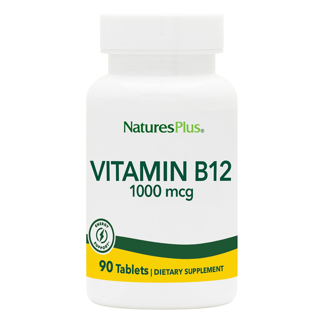 NaturesPlus Vitamin B12 (Methylcobalamin) - 1000 mcg, 90 Vegetarian Tablets - High Potency Red Blood Cell Support - Natural Energy Booster, Promotes Overall Health - Gluten-Free - 90 Servings