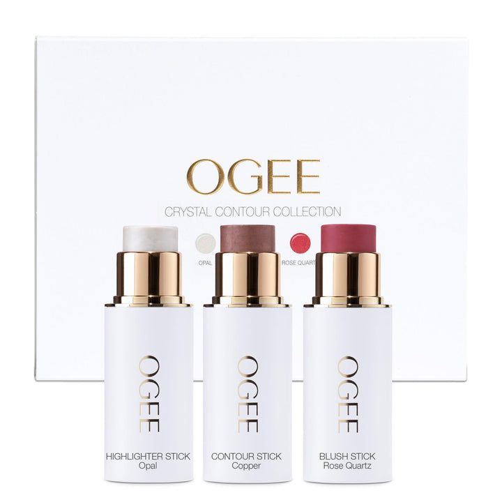 Ogee Face Stick Crystal Collection Trio - Contour Stick Makeup Collection - Certified Organic Contour Palette - Includes Bronzer Stick, Blush Stick & Highlighter Stick