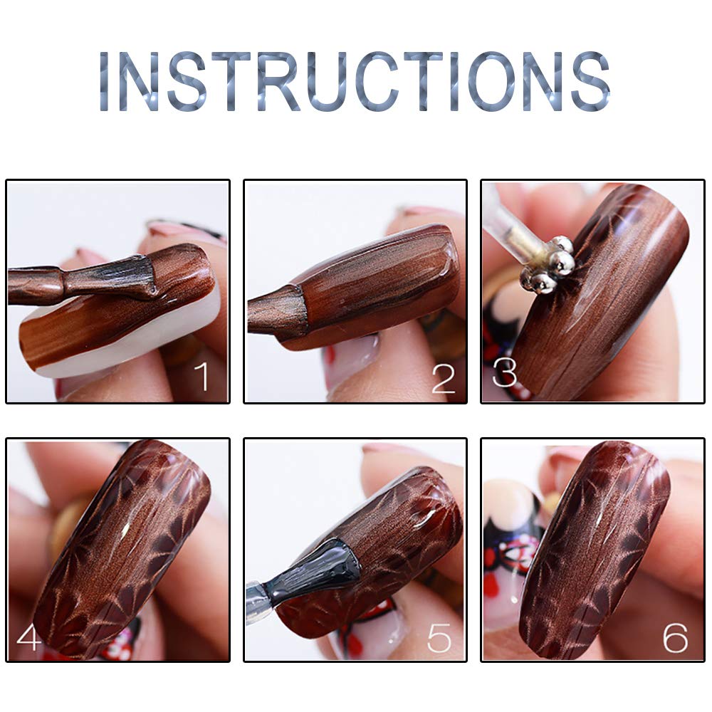 SILPECWEE 6Pcs Nail Art Magnetic Pen Set 3D Cat Eye Design Dual-Ended Magnet Wand Gel Nail Polish Magic Manicure DIY&Salon Tools